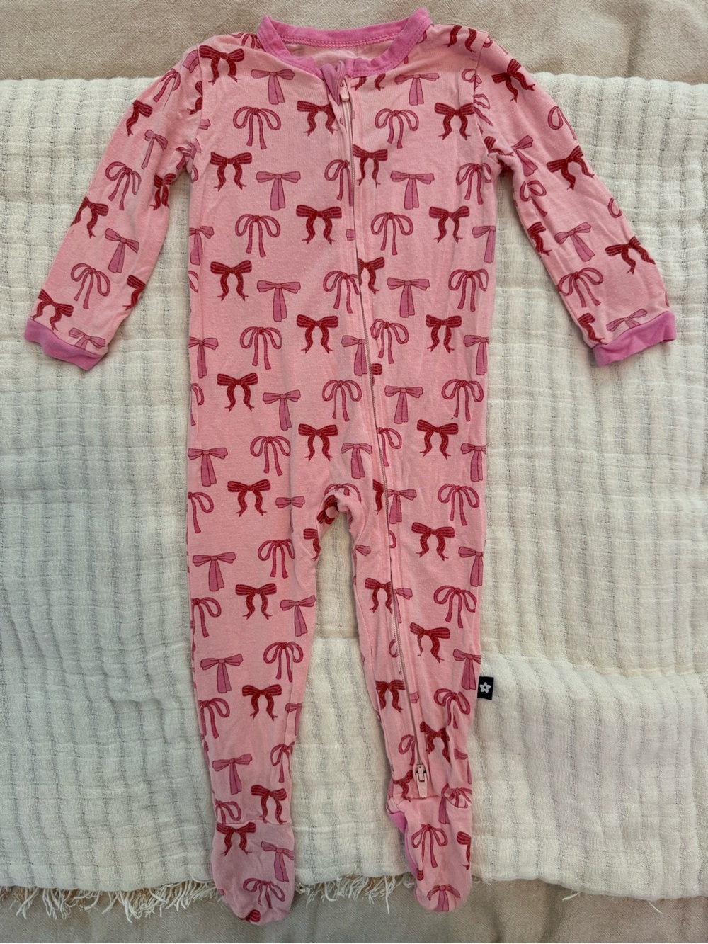 Pink Bow-Print Footed One-Piece Pajamas for Kids